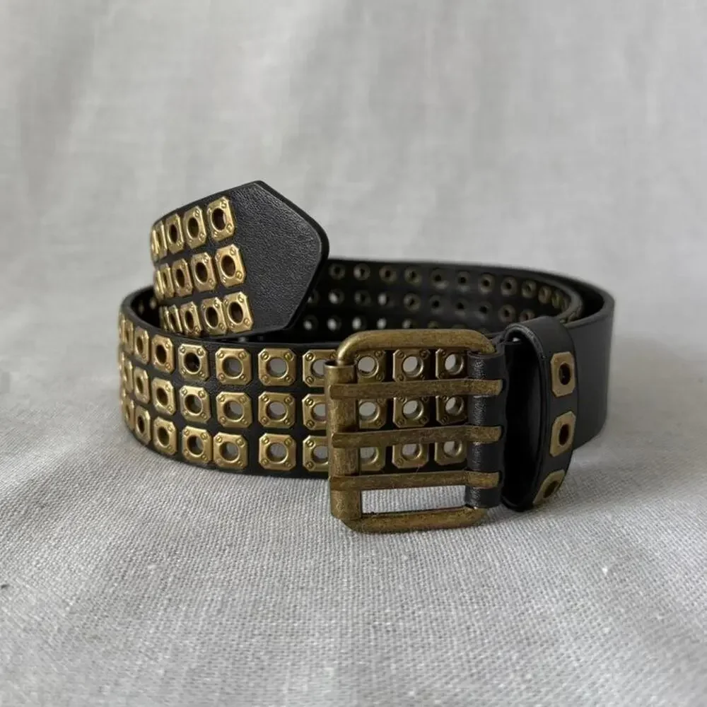 Studded metal belt with gold
